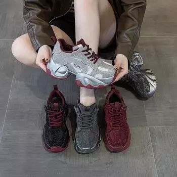 Попсовые туфли с толстой подошвой повседневная мода поп-туфли женская обувь 33 чёрный