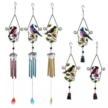 Попугай Ветер Чим Железный Стеклянный Уличный Подвесной Декор Птицы Ветер Чим в виде животных Уличный Подвесной Орнамент A жёлтый