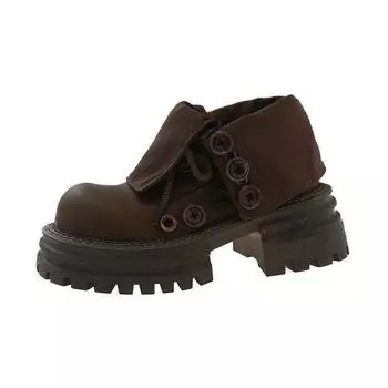 Popular 2025 new Miujia round head lace-up British style retro versatile niche comfortable thick-soled heightening Martin boots 35