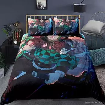 Popular Anime Demon Slayer 3D Bedding Set Duvet Cover Pillowcase Bedding Set Bedclothes Bed Linen Set Twin Full Queen King Size 135x200cm
