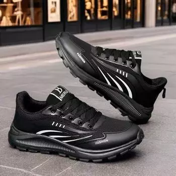 Popular autumn men s shoes new fashion trend versatile sports casual shoes lightweight black soft sole wear-resistant running shoes 39 чёрный