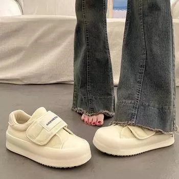 Popular black platform canvas shoes, children s spring and autumn versatile board shoes 2025 new niche leisure sports little white shoes 35 белый
