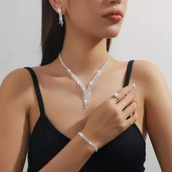 Популярный свадебный комплект из трех частей браслет серьги гвоздики ожерелье женский комплект цепочка элегантное платье свадебные аксессуары женщины