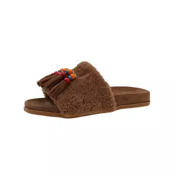 Popular British platform beach shoes summer new one-pedal lazy slippers versatile colorful fringed bag head slippers 35