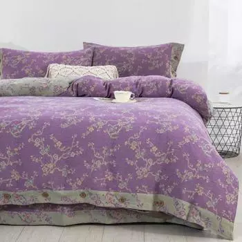 Popular Class A Maternal And Infant Grade Baifu Cotton Double Yarn Button Four-Piece Set Four Seasons Cotton Double Sheet Kit 1.5m bed sheet 4pc quilt: 2*2.3cm