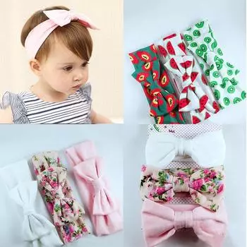 Popular Cotton 3pcs Set Print Novelty Bow-knot Hair Band Headband Floral Baby Girls Soft Newborn Elastic Likesome 01