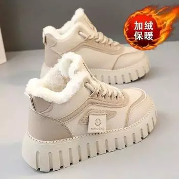 Популярные хлопковые туфли 2024 года, новые зимние женские туфли из бархата, высокие спортивные и повседневные ботинки на платформе, теплые короткие ботинки 35