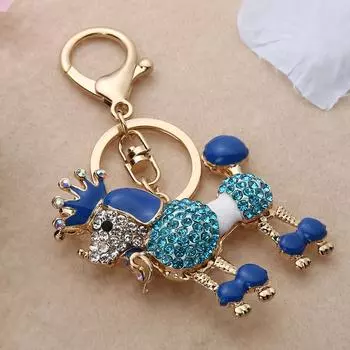Popular Crown Dog Keychains Women Kids Bag Pendant Car Accessories *Z синий