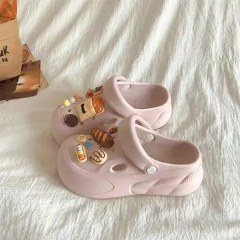 Popular cute cartoon super soft thick-soled hole shoes for children to wear outside 2025 summer new soft-soled non-slip bag head drag 35-36 чёрный