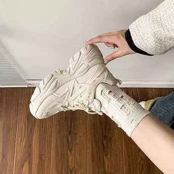 Popular dad shoes increase height 2025 autumn models new high heels versatile small black platform muffin sneakers women 35