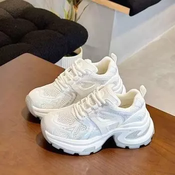Popular dad shoes women s 2024 summer new fashion Korean trendy retro heightening platform versatile sports and leisure shoes 35 белый