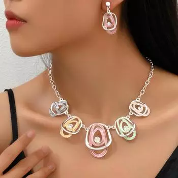 Popular fashion necklace earrings set irregular diamond-set long necklace women s personality retro earrings