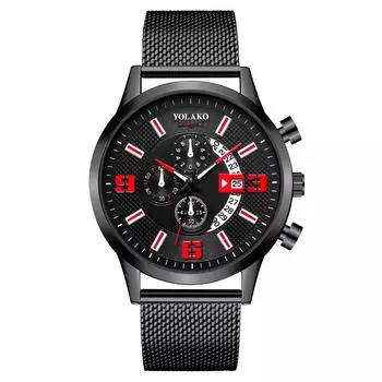 Popular fashion three-eye calendar digital men s watch men s watch Milan quartz watch with mesh belt new