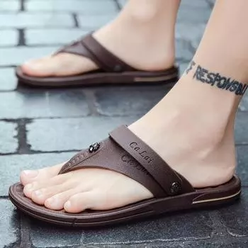 Popular flip-flops men s summer wear non-slip sandals personalized pinch feet Vietnamese slippers driving dual-purpose beach sandals 40 чёрный
