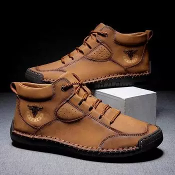 Popular Four Seasons Men s Fashion Large Size Non-Slip Leather Martin Boots 38 чёрный