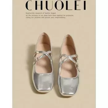 Popular French Mary Jane women s shoes 2025 new summer small leather shoes shallow mouth low heel temperament popular ballet shoes 35