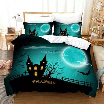 Popular Halloween Pumpkin Lamp Printed Duvet Cover Set Pillowcases Cartoon 3d Bedding Set Bedclothes Twin Full Queen King Size 135x200cm