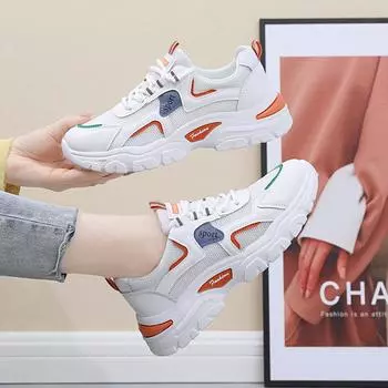 Popular high-heeled dad women s shoes summer spring and autumn sports shoes ins versatile shoes children s soft-soled white shoes casual shoes 35