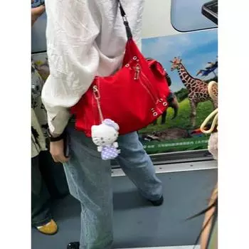 Popular Hot-Selling Product Bag Female 2025 New Arrival Light Luxury Minority Fancy Red Wandering Pillow Bag Easiest for Match Crossbody Bag Red(No pendant)