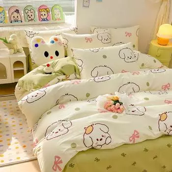 Popular Ins Style Print Thickened Small Fresh Cartoon Cotton Single Bed Cover Nordic Popular Bedding Large Size 220x240 200x230 150x200cm 1pcs