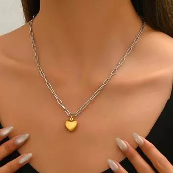 Popular jewelry, geometric love design versatile women s necklace personalized gold and silver color matching pendant chain