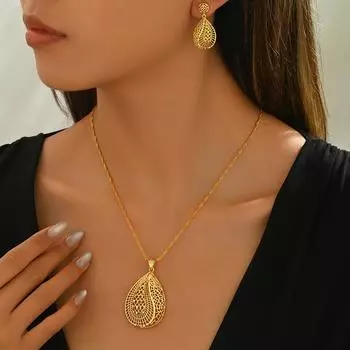 Popular jewelry set geometric water drop design women s long necklace Internet celebrity earrings women s high sense