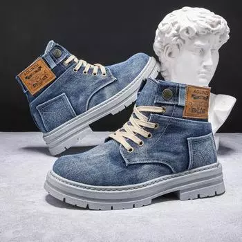 Popular large size 48 men s shoes 2025 new high-top board shoes denim casual versatile tooling Martin tide shoes 39