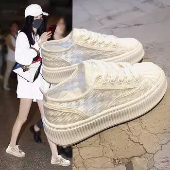 Popular little white shoes summer women s 2024 new net shoes versatile breathable mesh thick-soled casual muffin board shoes super fire 35 чёрный