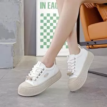 Popular little white shoes women s 2024 new spring versatile platform student casual shoes leather surface heightening board shoes women 213 35