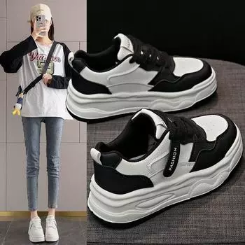Popular little white shoes women s 2024 spring new muffin thick sole heightening small women s shoes sports and leisure board shoes tide 35 чёрный