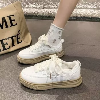 Popular little white shoes women s 2025 new spring versatile shoes children s versatile platform white shoes casual sports board shoes 35