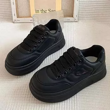 Popular little white shoes women s spring and summer 2025 new muffin thick-soled versatile casual sports board shoes heightening bread shoes 35 чёрный