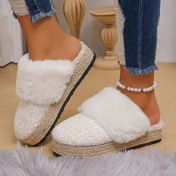 Popular Mao Mao slippers autumn and winter home cotton slippers warm straw bottom plush slippers women 36 хаки
