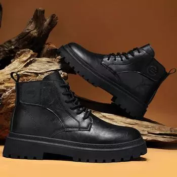 Popular Martin boots men s shoes autumn and winter new high-top casual leather shoes British retro heightening waterproof tooling boots 39