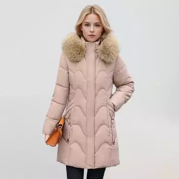 Popular medium and long -padded clothes women s new fashionable high-end cotton-padded clothes Chinese style embroidered thick XL чёрный