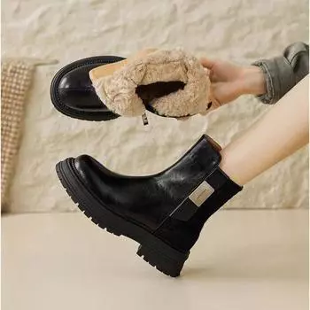 Популярные женские зимние ботинки средней высоты 2024 года, новые утолщенные хлопковые ботинки с нескользящей подошвой, утепленные и защищающие от холода 35