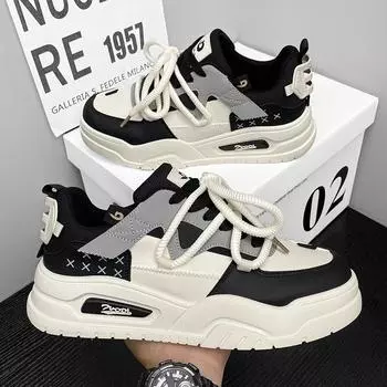 Popular men s shoes autumn casual platform white shoes trendy shoes new leather low-top board shoes men s casual shoes fashion 39 бежевый