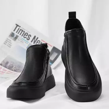 Popular men s shoes Internet celebrity trend leather high-top shoes casual versatile comfortable Martin boots fashion black trend men s shoes 39