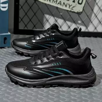 Popular men s shoes non-slip lightweight running leather sneakers casual shoes fashion versatile trendy dad shoes 40 чёрный