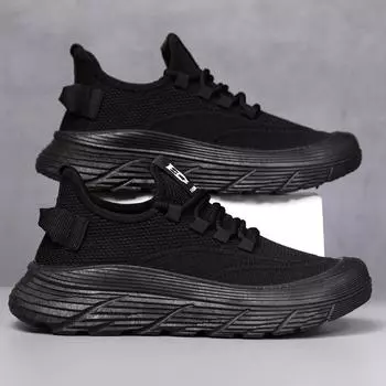 Popular men s shoes ultra-light thick-soled heightening fly-woven mesh fashion sports versatile outdoor trend dad shoes 40 чёрный