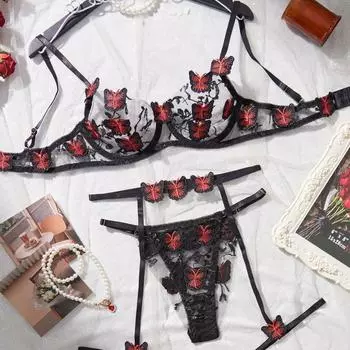 Популярное сетчатое кружевное нижнее белье с вышивкой бабочек, комплект для коррекции фигуры, женщины S