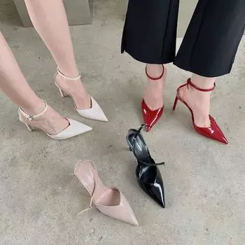 Popular New Design Single Shoes Patent Leather Sexy Temperament Stiletto Shoes with Pointed High Heels 35 красный
