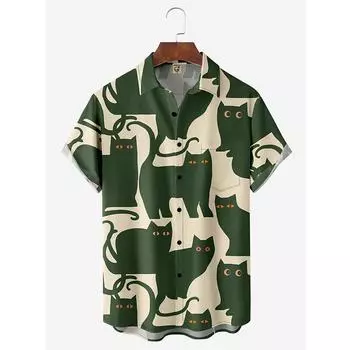 Популярная новая мода гавайская мужская роскошная пляжная рубашка с цветочным принтом и кошкой женская рубашка лучшая одежда в этническом стиле рубашка S