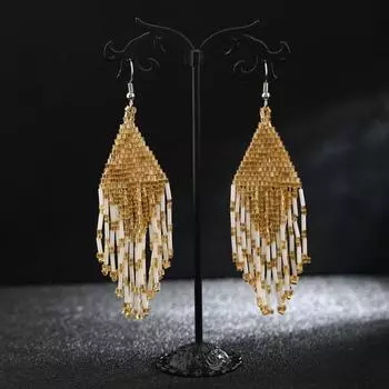 Popular niche design rhombus gold fringed earrings women s personality temperament long bohemian tide earrings