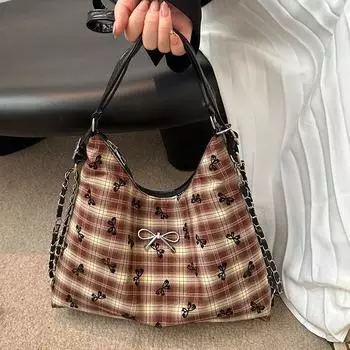 Popular Plaid Bag Autumn and Winter New Texture Butterfly Crossbody Personality Multifunctional Single-shoulder Backpack