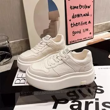 Popular platform white shoes, new versatile sports casual wear in summer 2025, lace-up lightweight women s shoes, board shoes 35 красный