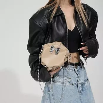 Popular retro bag 2024 new women s bag spring casual chain messenger bag fashionable soft leather bucket bag чёрный
