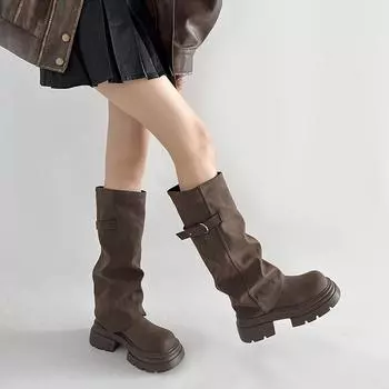Popular retro Maillard heightening platform boots women s 2025 new autumn and winter but knee-thin trouser tube boots 35 чёрный