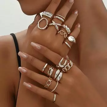 Popular ring set, geometric opening adjustable design versatile ring niche jewelry women