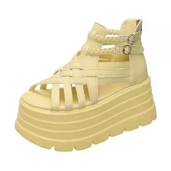 Popular Roman sandals women s summer new high-end woven fish mouth 7cm thick sole heightening muffin high-top cool boots 34